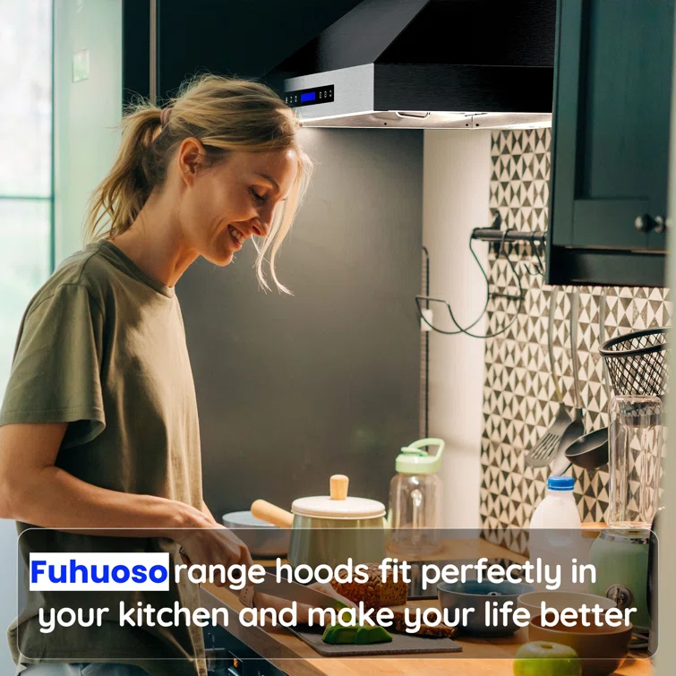 Fuhuoso 36 in. 900CFM Convertible Wall Mount Range Hood with 4 Lights,Remote,Touch Control,Long-term Warranty in Stainless Steel