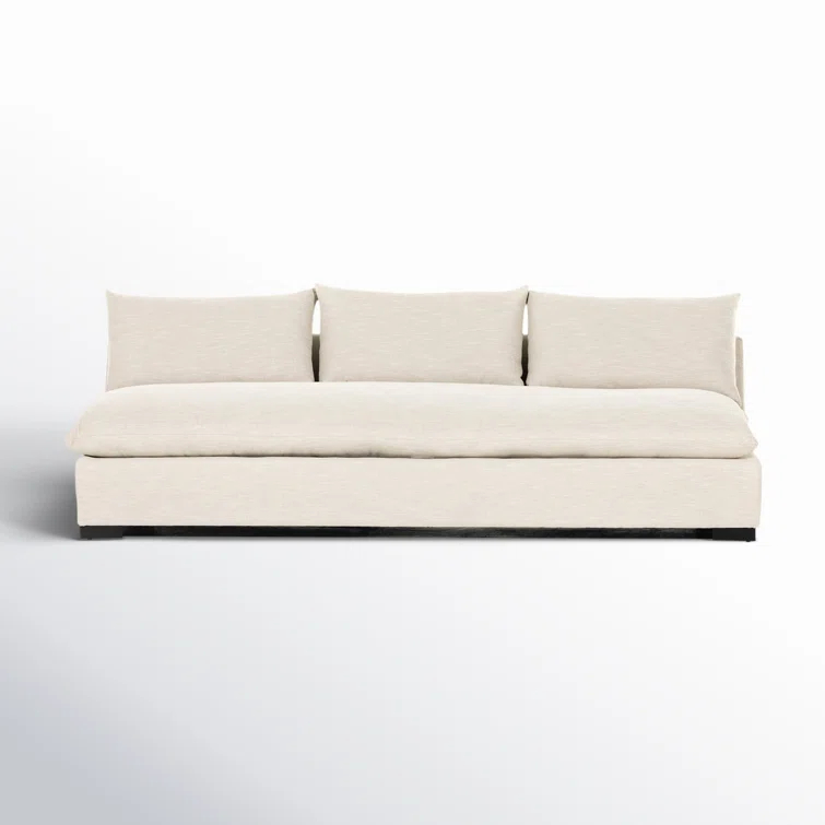 Ashby Oatmeal Armless Sofa with Espresso Wood Base