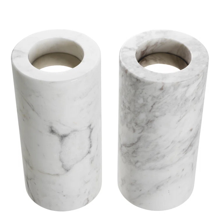 White Marble Tealight Holders with Black Veins, Set of 2