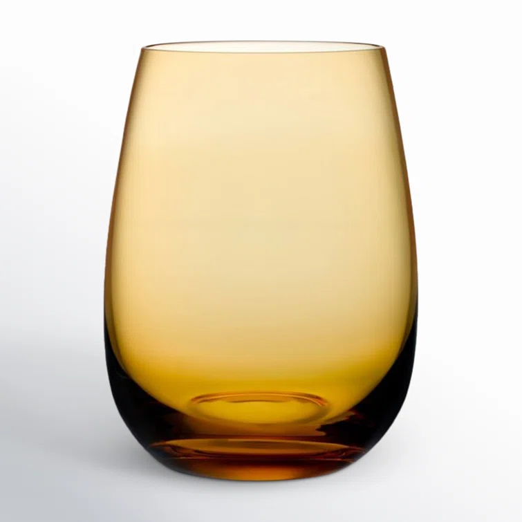 Amber Crystal Drinking Glass Set with Modern Raindrop Profile