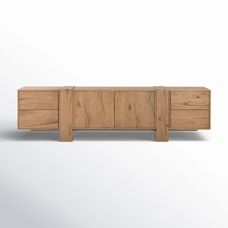 Rustic Amber Oak Media Console with Cabinet