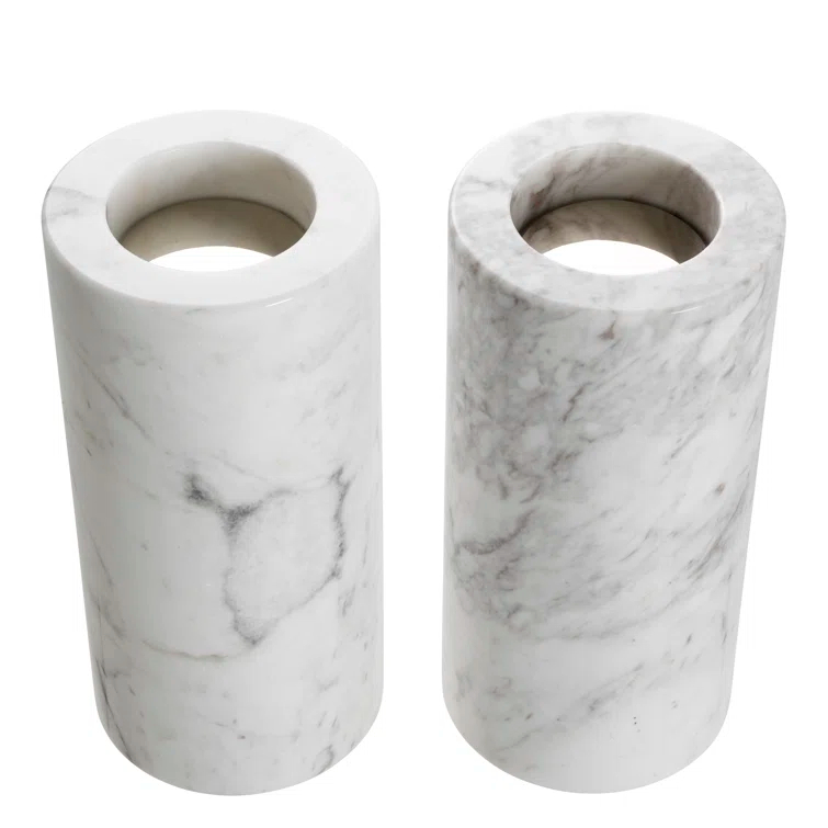 White Marble Tealight Holders with Black Veins, Set of 2