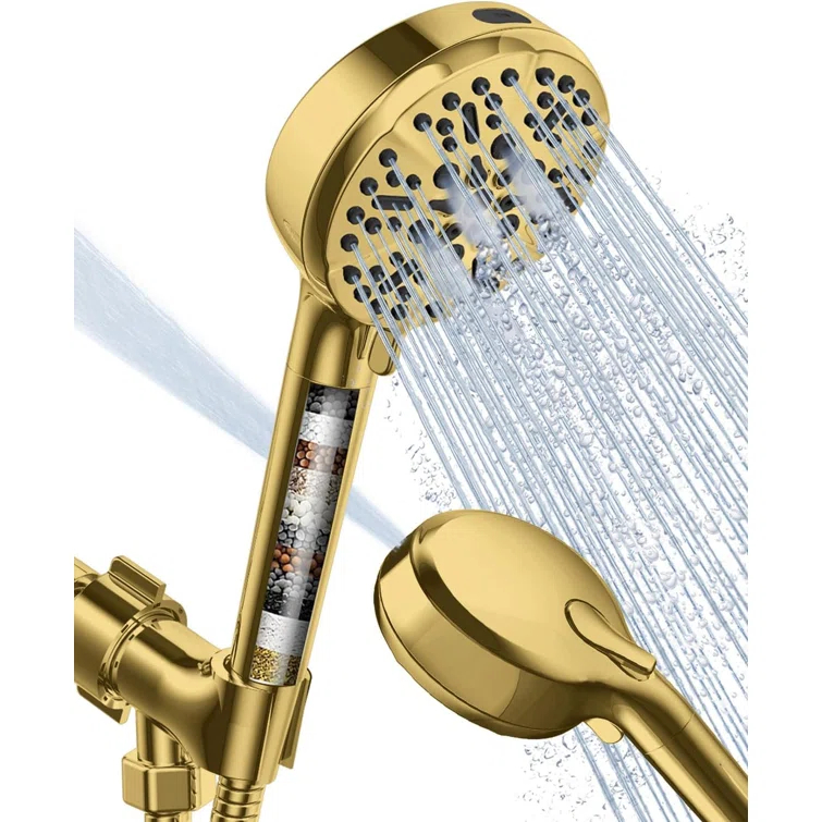 6-Mode Luxury Filtered Handheld Shower Head Set With Adjustable Bracket And Long Hose