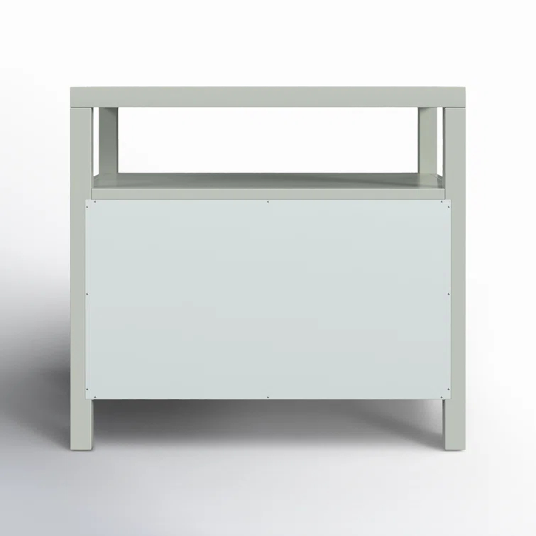 Sage Green Acacia Wood 2-Drawer Nightstand with Open Shelf