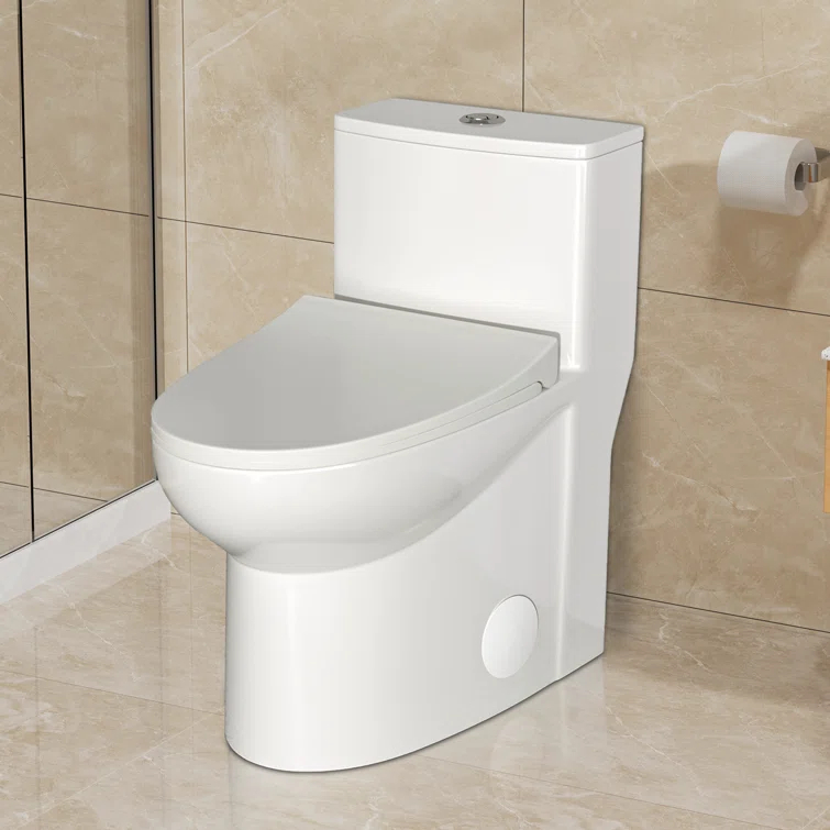 One-Piece Dual Flush 1.1/1.6 GPF Elongated Toilet Comfort Seat Height,Soft-Close Seat,Glazed Surface