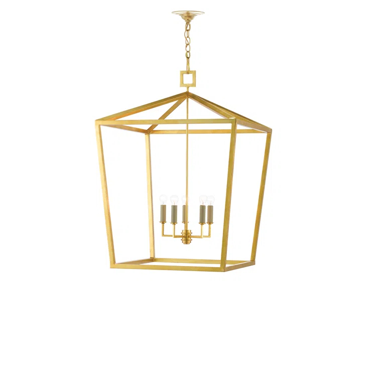 Gold Leaf Contemporary 5-Light Metal Lantern Chandelier