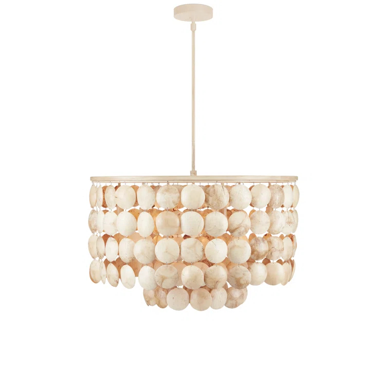 Coco Cream Drum Chandelier with Coconut Shell Discs