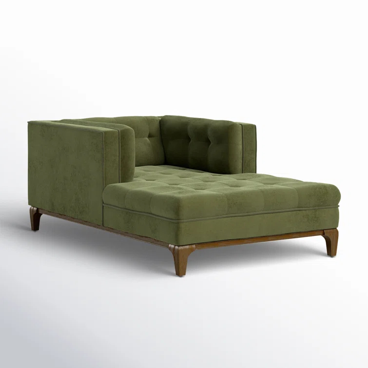 Sapphire Olive Velvet Handcrafted Contemporary Sofa Chaise