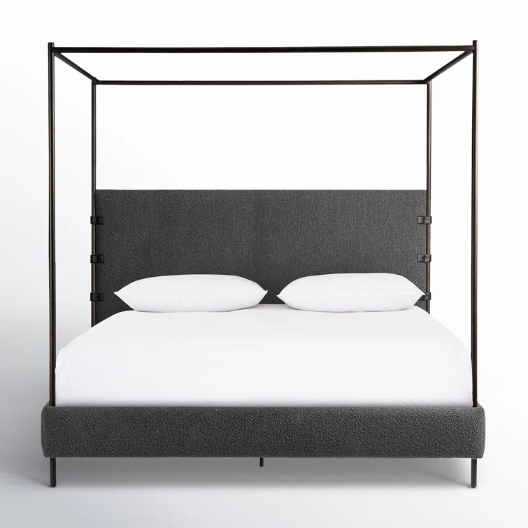 Knoll Charcoal Queen Upholstered Canopy Bed with Metal Frame