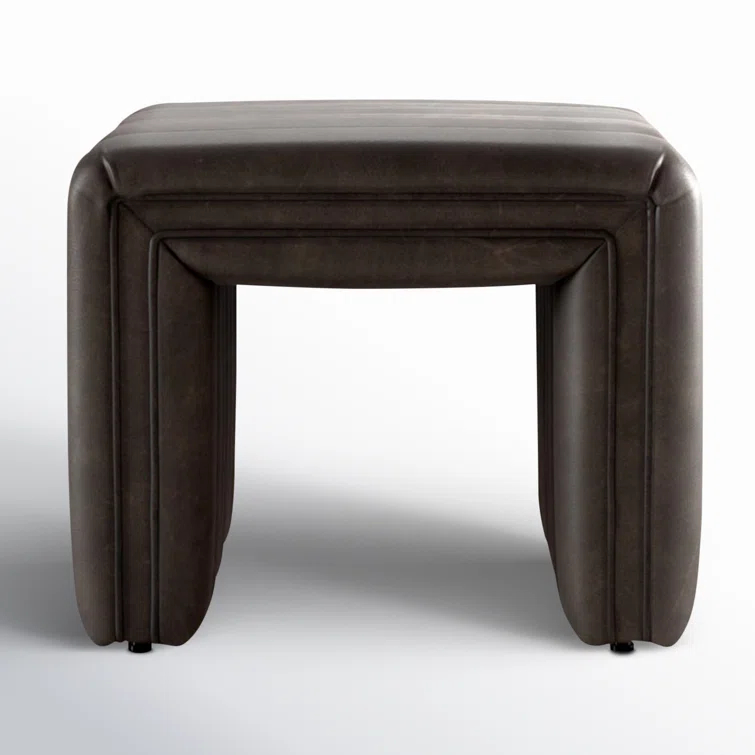 Deacon Wolf Brown Genuine Leather Tufted Footstool