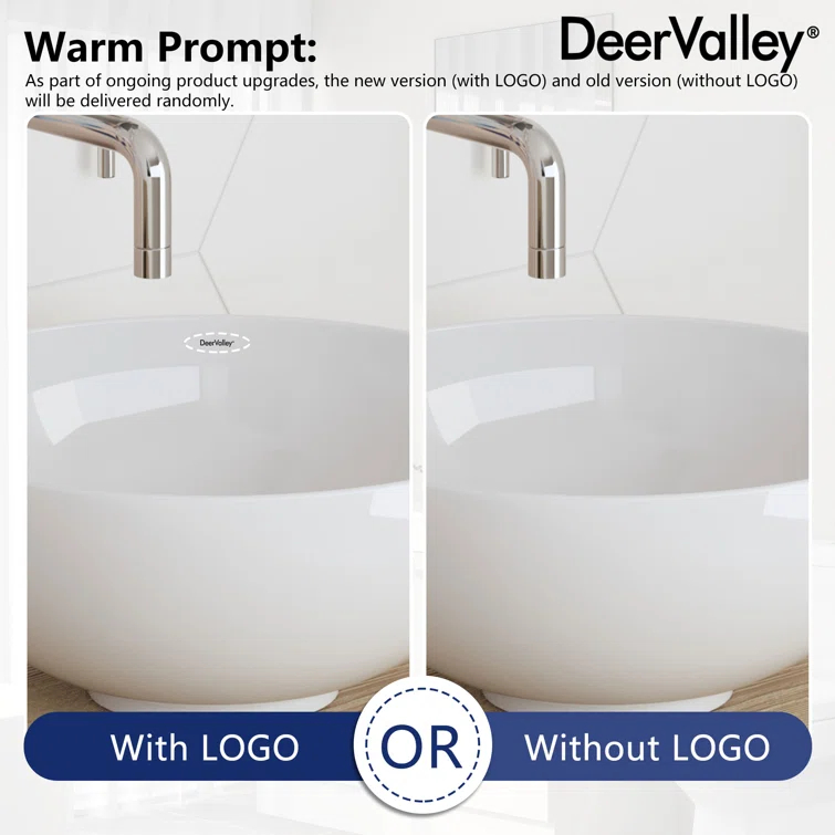 DeerValley Symmetry 13" x 13'' Circular/Round Vitreous Vessel Bathroom Sink