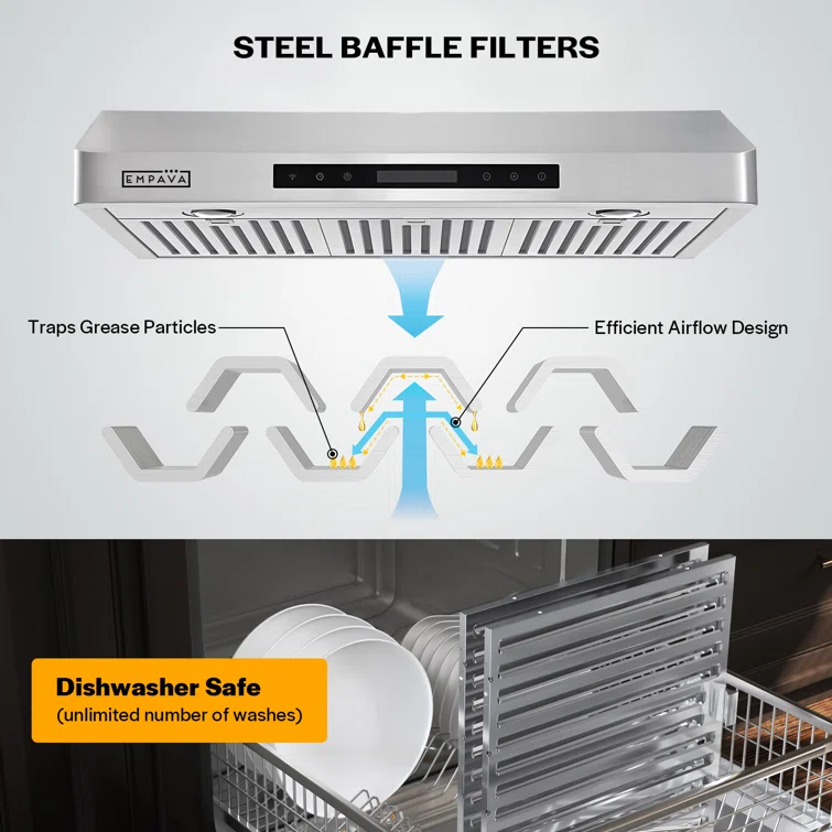 Empava 36" Metal 500 CFM Ducted (Vented) Wall Range Hood with Baffle Filter