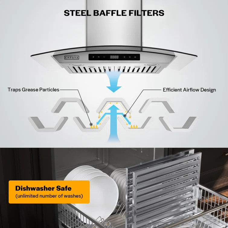 Empava 30" Metal 400 CFM Ducted (Vented) Island Range Hood with Baffle Filter