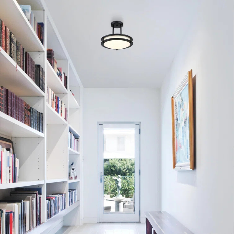 12 Inch, 15 Watt LED Indoor Semi Flush Mount Ceiling Fixture with Color Temperature Selection, Frosted Acrylic Shade