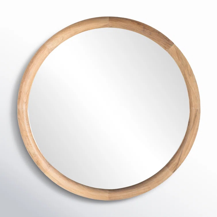 Whitewash Acacia Round Wood Wall Mirror