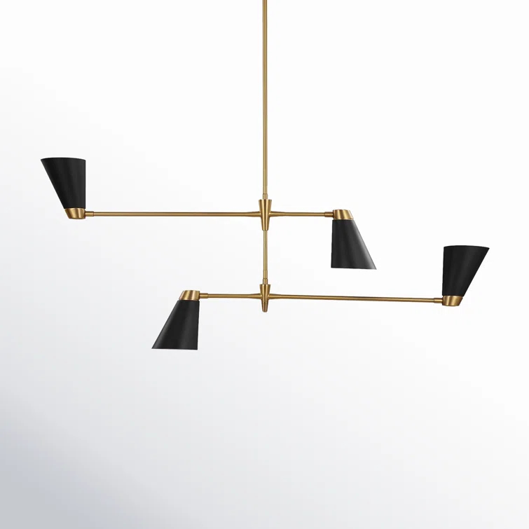 Modern Geometric 21" Brushed Brass Linear Chandelier