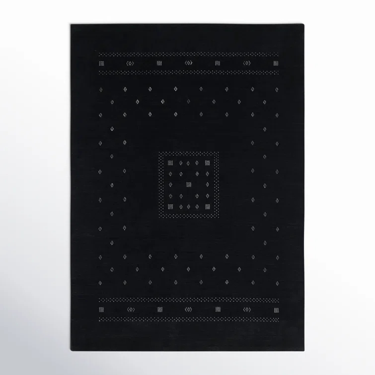 Veruca Hand-Knotted Black Wool Geometric 10' x 14' Area Rug