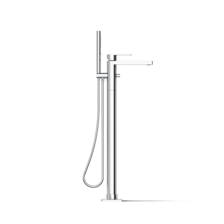 Parallel Floor-Mount Bath Filler Trim With Handshower
