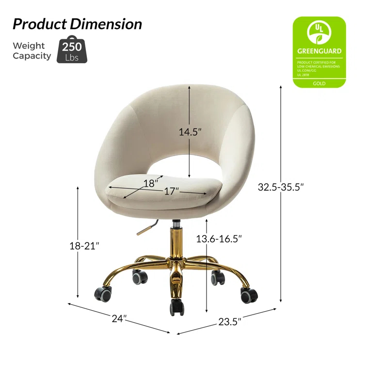 Louise Velvet Modern Task Chair with Ergonomic Design