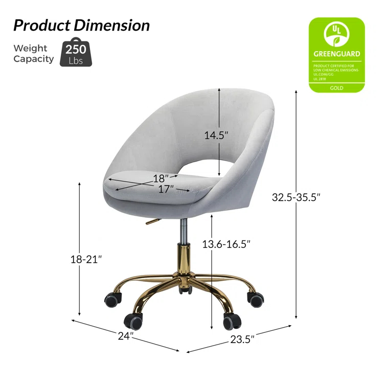 Louise Velvet Modern Task Chair with Ergonomic Design