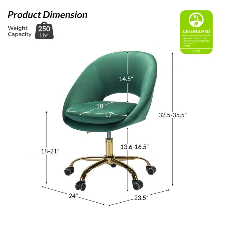 Louise Velvet Modern Task Chair with Ergonomic Design