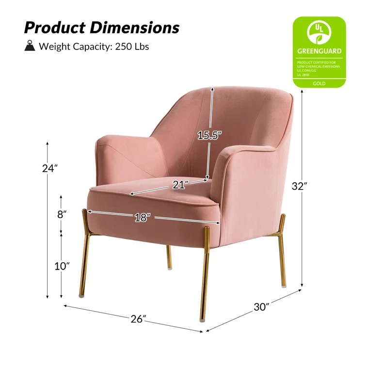 Cleo 26" Wide Contemporary Chair with Recessed Arms