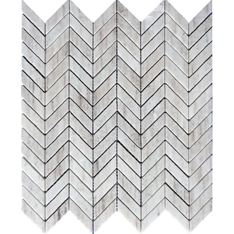 Mirage 11 X 13 In. Polished Frosted White With Gray Vein Marble Mosaic Chevron Wall And Floor Tile (4.9 Sq Ft/Case) - 5 Pack