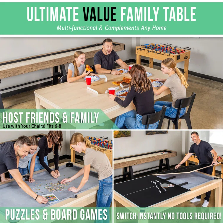 Gosports 7 Ft 3-in-1 Multi Game Pool Table Set with Dining Top, and Table Tennis Game