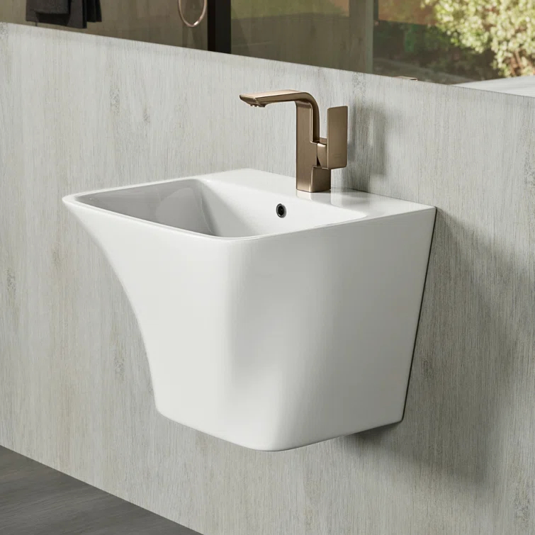 Los Flexi Wall Mount Sink with Overflow, Modern Floating Bathroom Vessel Sink, Single Faucet Hole, Pop-up Drain Included