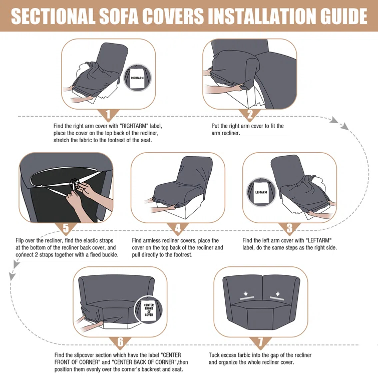 5-Pieces Recliner Corner Sectional Sofa Slipcovers- Oversized Box Cushion Reclining Sofa Covers for L Shaped Couch with Pockets ( 5 Seater)