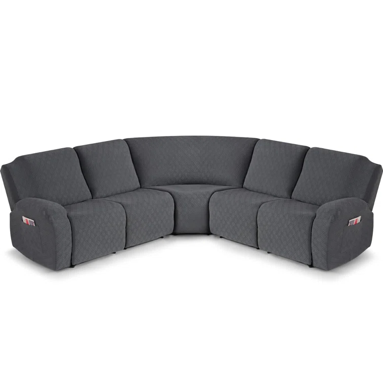 5-Pieces Recliner Corner Sectional Sofa Slipcovers- Oversized Box Cushion Reclining Sofa Covers for L Shaped Couch with Pockets ( 5 Seater)