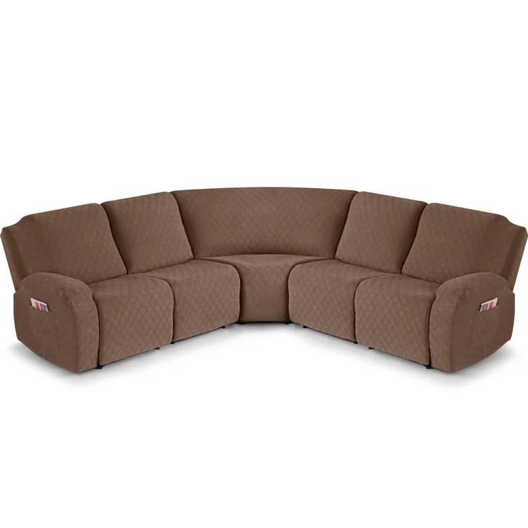 5-Pieces Recliner Corner Sectional Sofa Slipcovers- Oversized Box Cushion Reclining Sofa Covers for L Shaped Couch with Pockets ( 5 Seater)