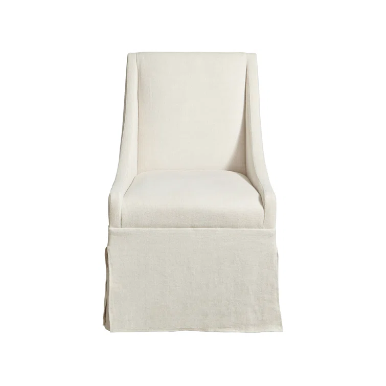 Linen Beige Upholstered Parsons Arm Chair with Flint Wood Legs