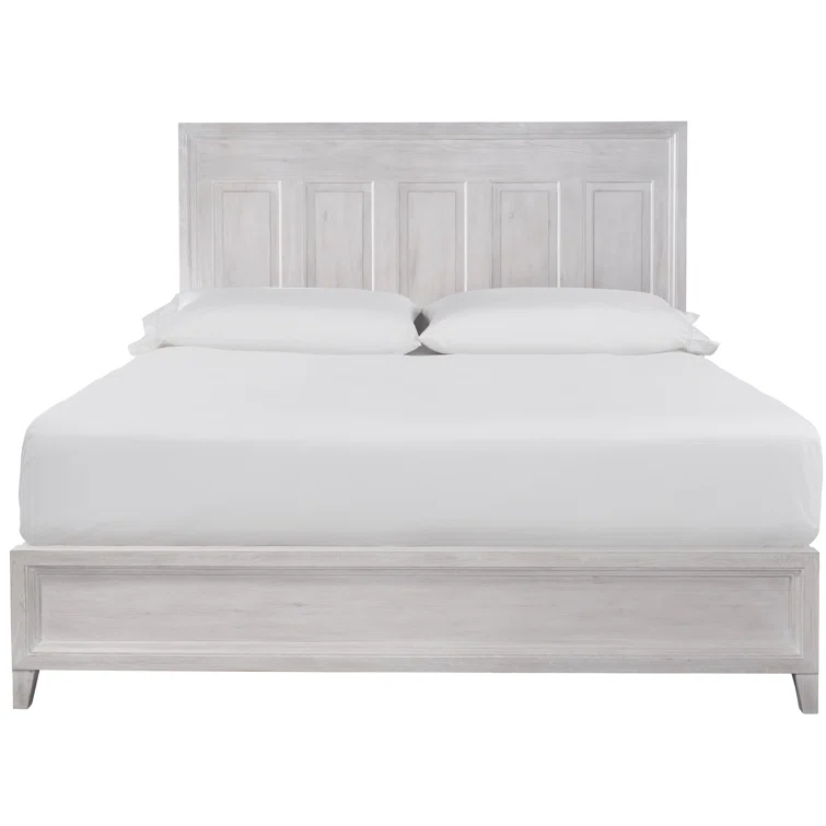 Transitional Buttermilk Oak Queen Panel Bed with Slats and Headboard