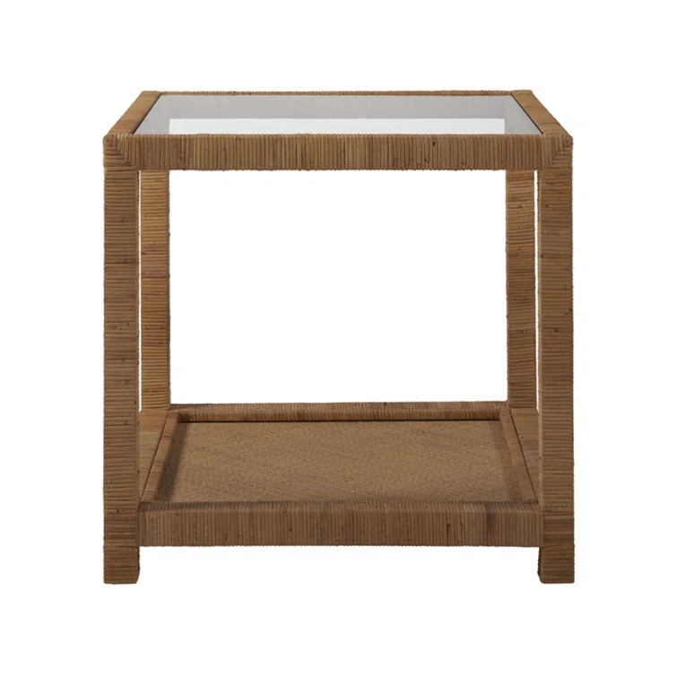 Coastal Charm 26" Brown Rattan and Glass Square End Table