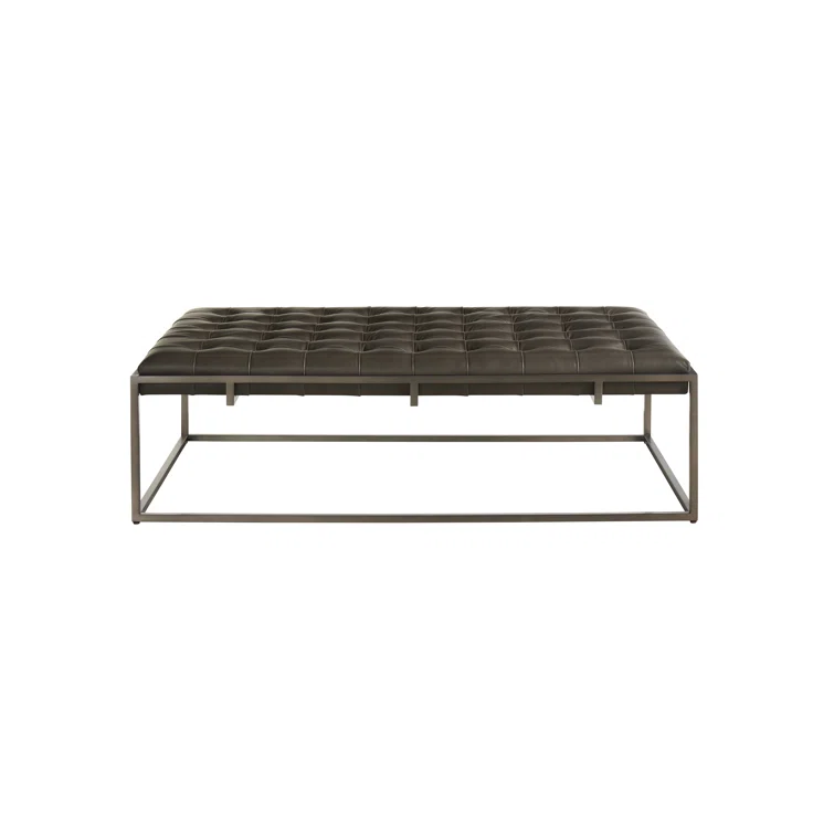 Travers Black Tufted Suede Cocktail Ottoman with Stainless Steel Base