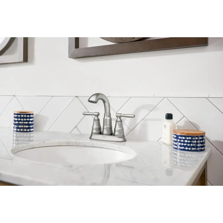 Moen Halle 4 in. Centerset 2-Handle Bathroom Faucet in Spot Resist Brushed Nickel with Spring-Loaded Drain Assembly