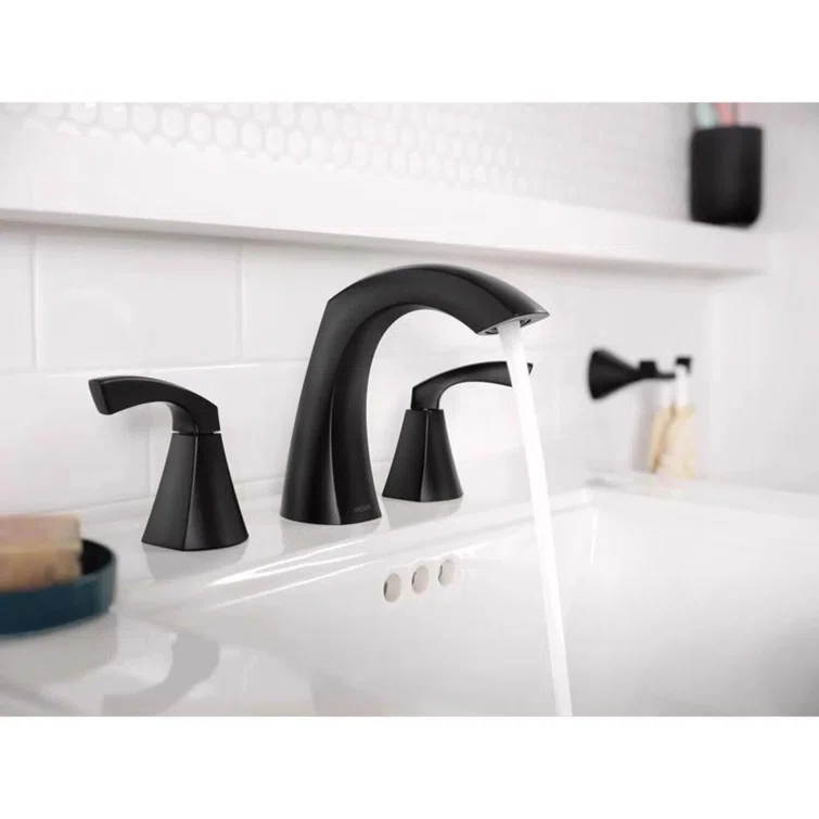 Moen Lindor Matte Black Widespread 2-Handle Bathroom Sink Faucet with Drain Assembly