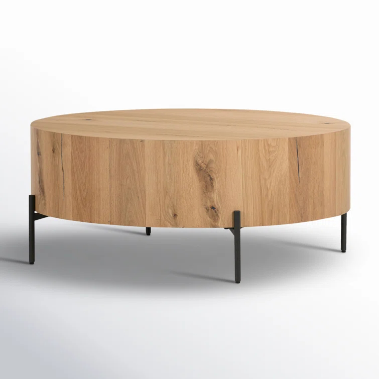 Light Oak and Gunmetal Round Coffee Table
