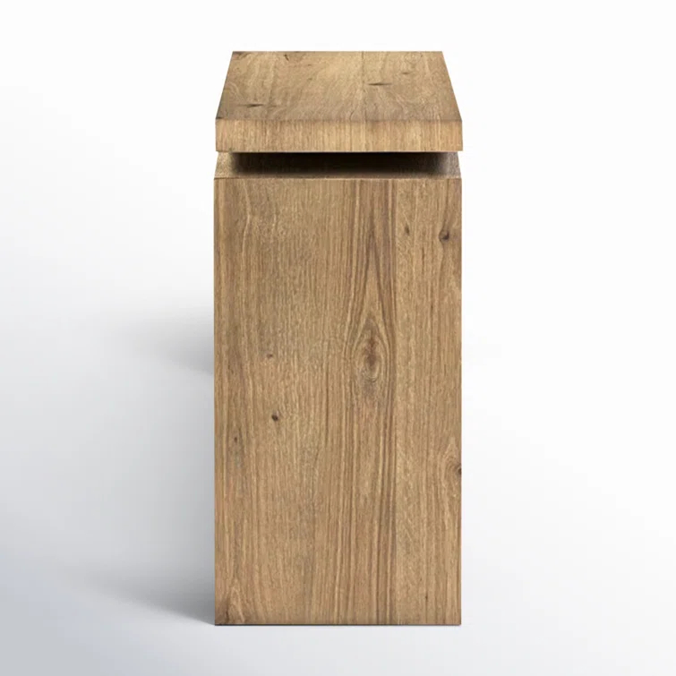 Worn Oak Veneer Console Table with Floating Construction