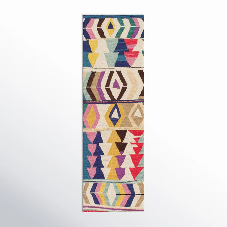 Leiarna Geometric Wool Runner Rug for Living Room Bedroom Dining Room Entryway Hallway Kitchen, Multicolor/Black