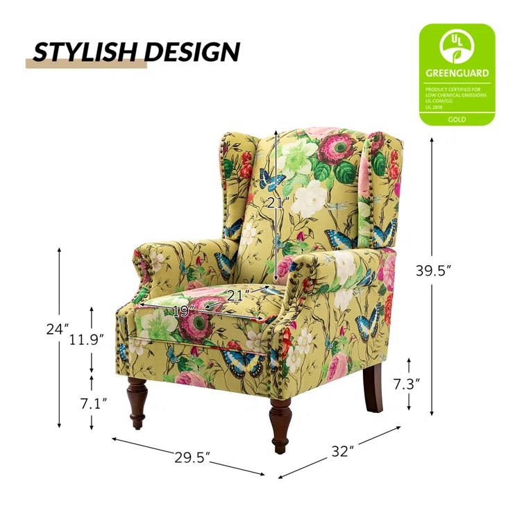 Anndi Floral Upholstered Wingback Chair (Set of 2)