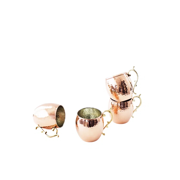 Maithil Art Handcrafted Hammered Moscow Mule Solid Copper Mug / Cup, 16 Ounce, Set of 4