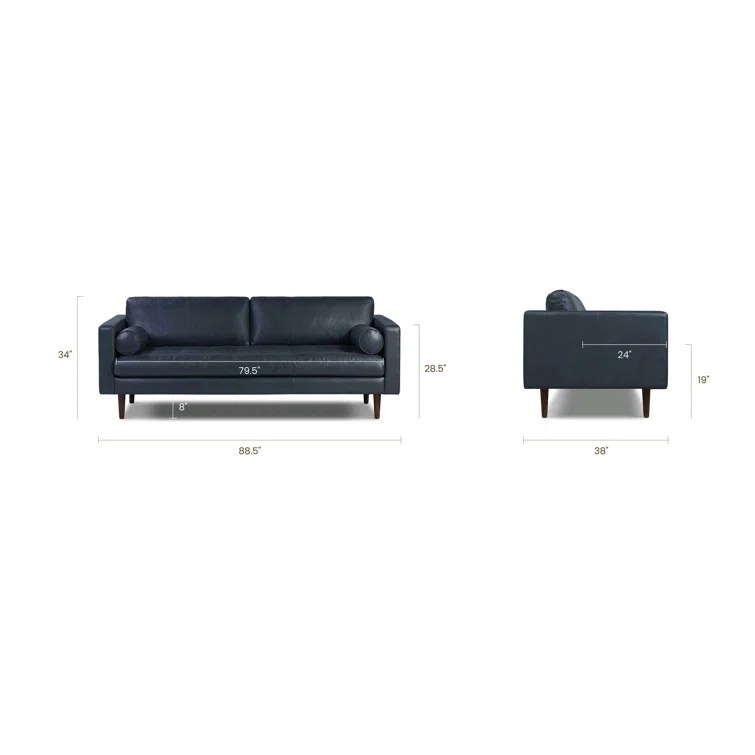 Napa 88.5'' Full-Grain Genuine Italian Leather Sofa