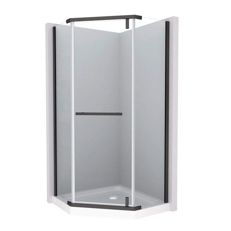 BARONAGE 34.75" W x 72" H Frameless Pivot Tub Door , 1/4" (6mm) Tempered Glass, Neo-Angle Pivot Shower Enclosure Water Repellent  Shower Door，Matte Black