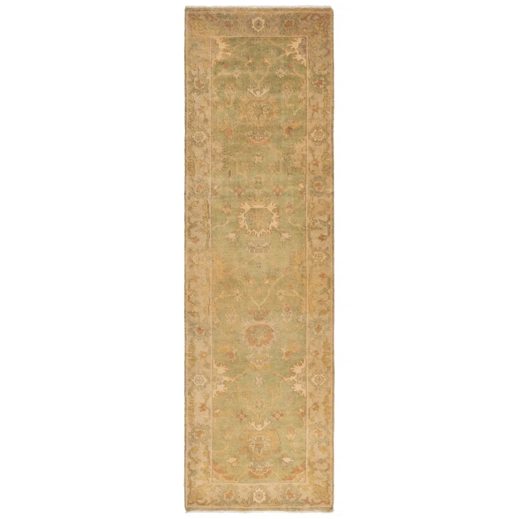 Oushak OSH115 Hand Knotted Runner Rug - Green/Beige - 3'x10' - Safavieh.