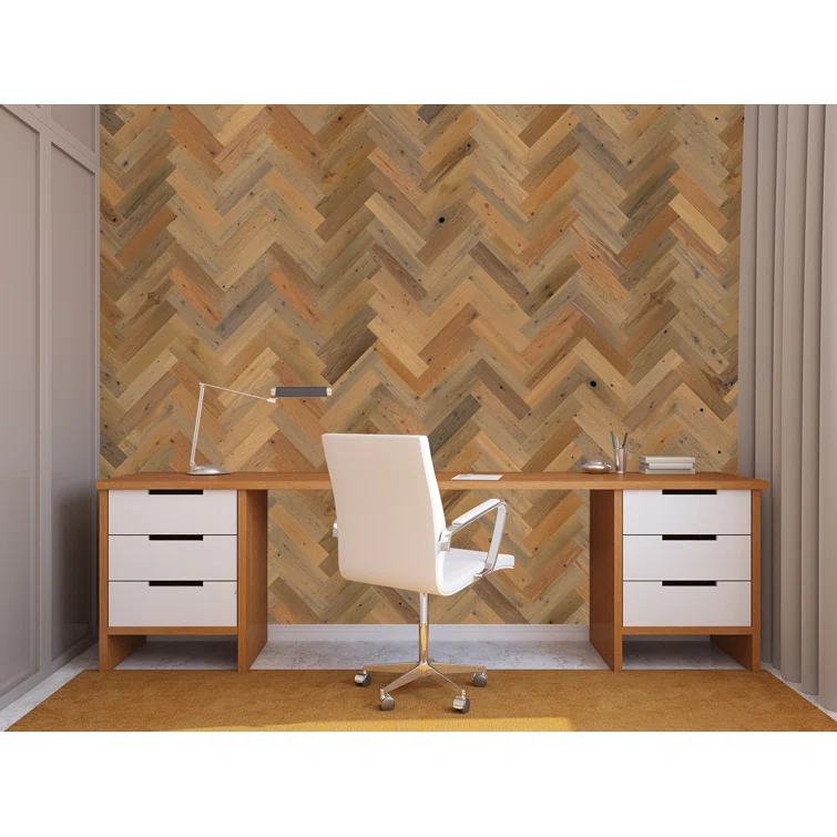 Timberchic River Reclaimed Wooden Wall planks - Simple Peel & Stick Wall Covering Application for DIY Accent Wall & Home Improvement - Premium Wall Paneling - Herringbone Pattern