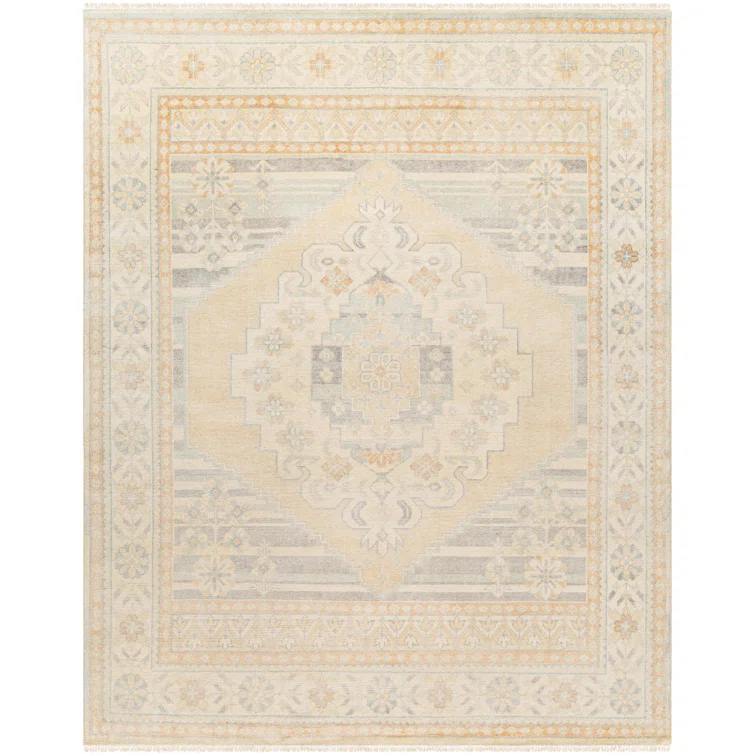 Gray Hand-Knotted Wool and Viscose Rectangular Area Rug