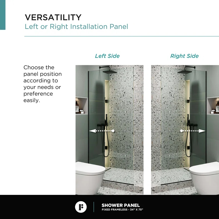 34'' W x 74.25'' H Semi-Frameless Fixed Glass Panel