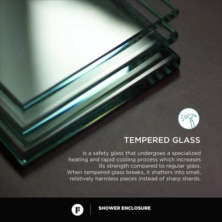 Frameless Shower Enclosure Hinged Tempered Glass - 34" W x 34" D x 74" H